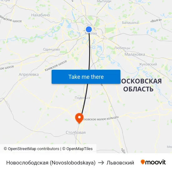 Новослободская (Novoslobodskaya) to Львовский map