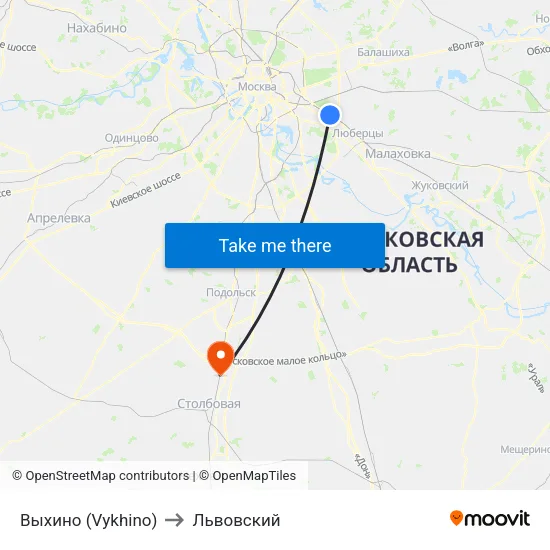 Выхино (Vykhino) to Львовский map