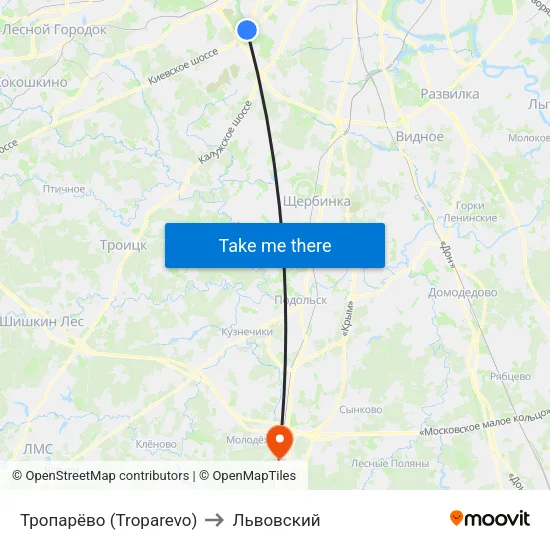 Тропарёво (Troparevo) to Львовский map