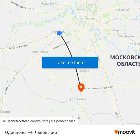Одинцово to Львовский map