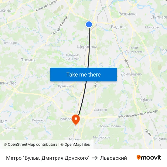 Метро "Бульв. Дмитрия Донского" to Львовский map