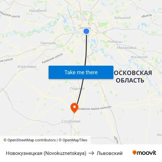 Новокузнецкая (Novokuznetskaya) to Львовский map