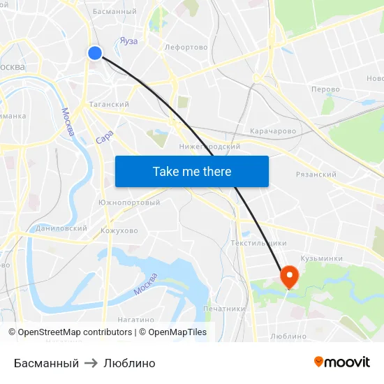 Басманный to Люблино map
