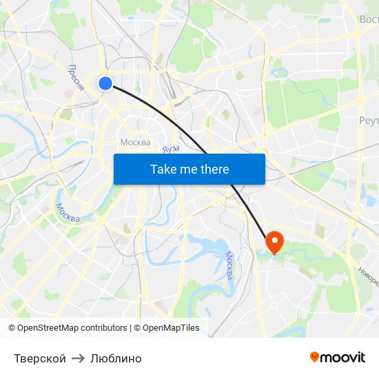 Тверской to Люблино map