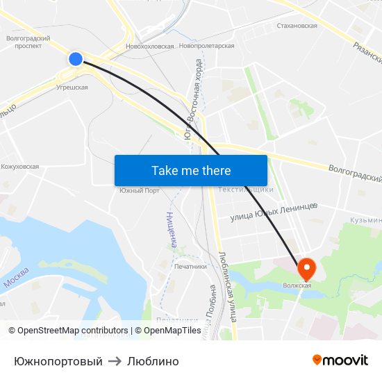 Южнопортовый to Люблино map