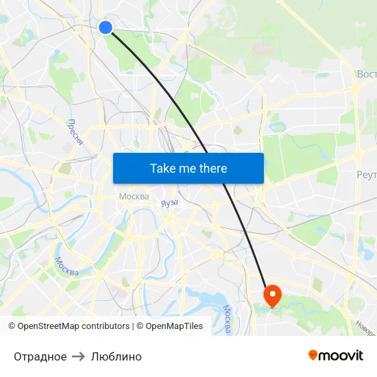 Отрадное to Люблино map