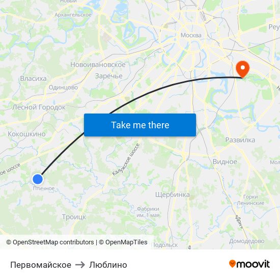 Первомайское to Люблино map