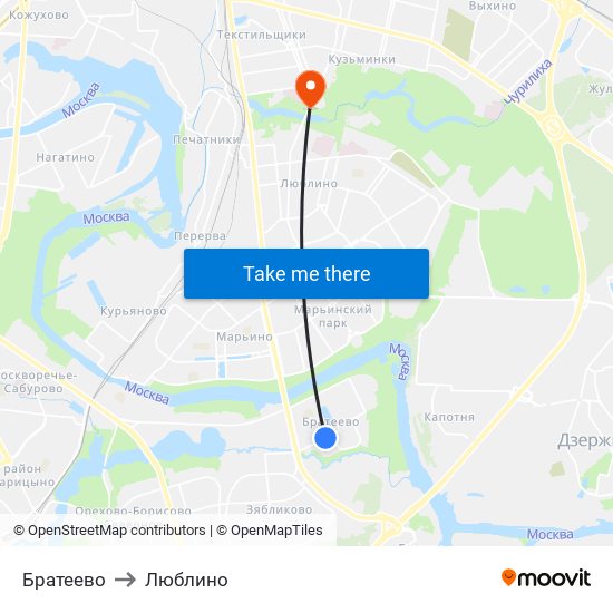 Братеево to Люблино map