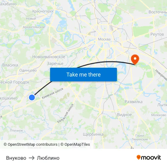 Внуково to Люблино map