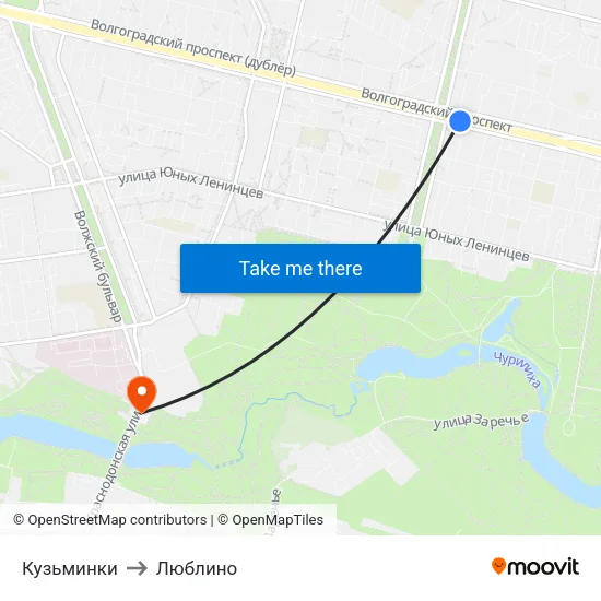 Кузьминки to Люблино map