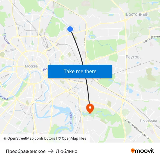 Преображенское to Люблино map