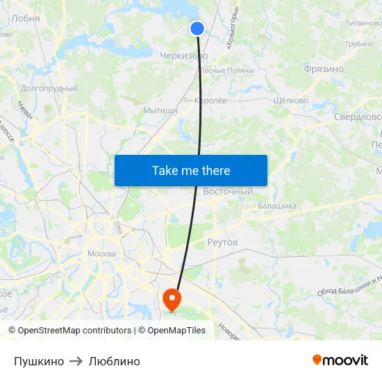 Пушкино to Люблино map