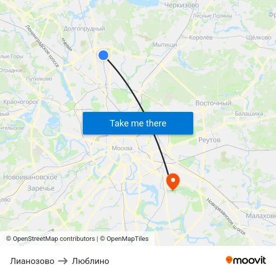 Лианозово to Люблино map
