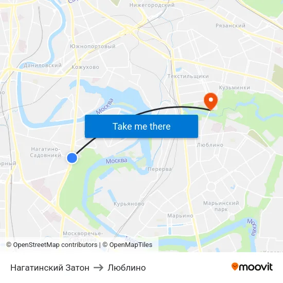 Нагатинский Затон to Люблино map