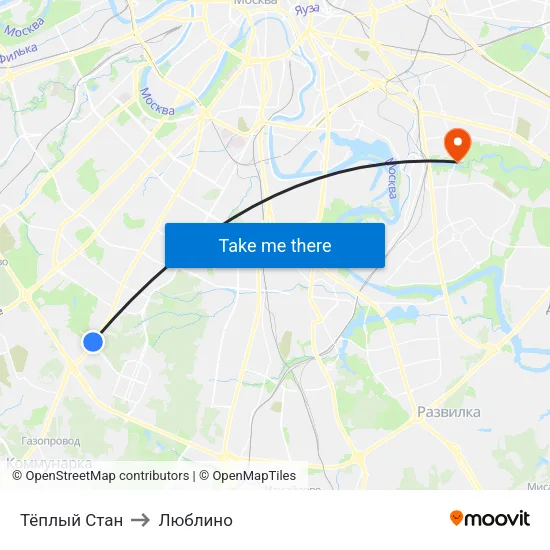 Тёплый Стан to Люблино map