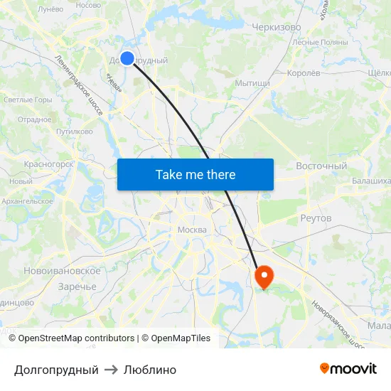 Долгопрудный to Люблино map