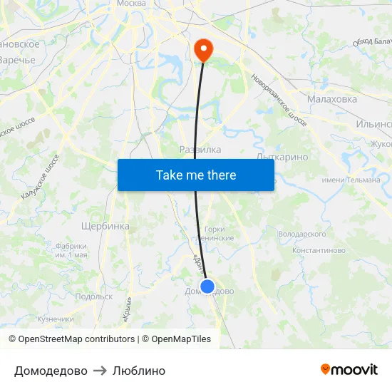 Домодедово to Люблино map