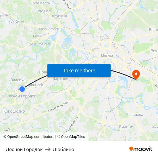 Лесной Городок to Люблино map
