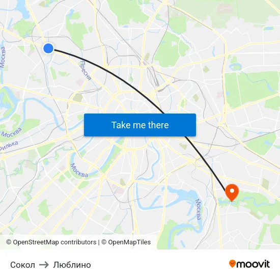 Сокол to Люблино map
