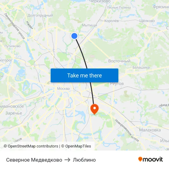 Северное Медведково to Люблино map