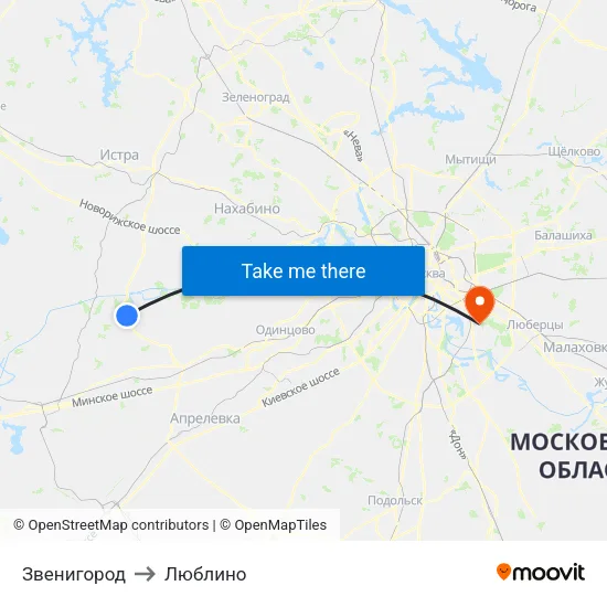 Звенигород to Люблино map