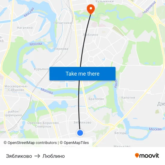 Зябликово to Люблино map