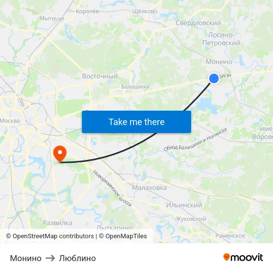 Монино to Люблино map