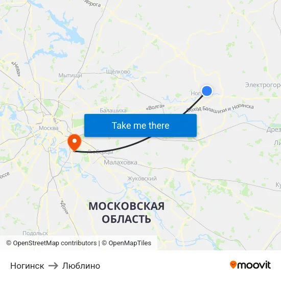 Ногинск to Люблино map