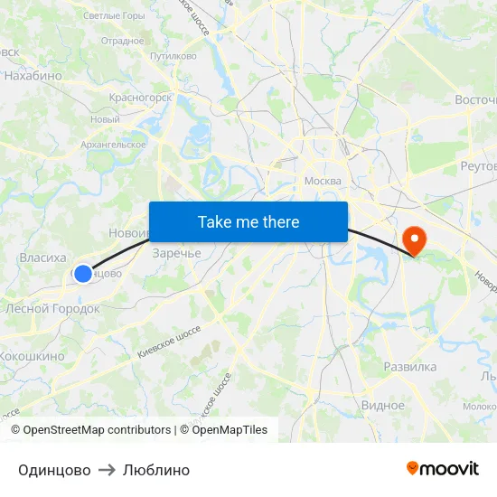 Одинцово to Люблино map