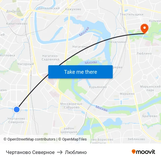 Чертаново Северное to Люблино map