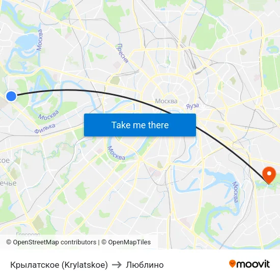 Крылатское (Krylatskoe) to Люблино map