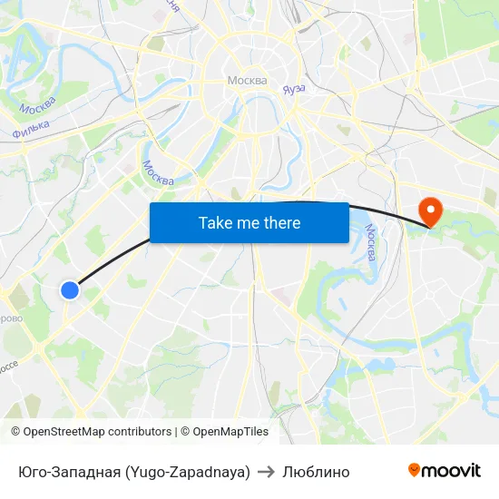 Юго-Западная (Yugo-Zapadnaya) to Люблино map