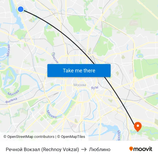 Речной Вокзал (Rechnoy Vokzal) to Люблино map