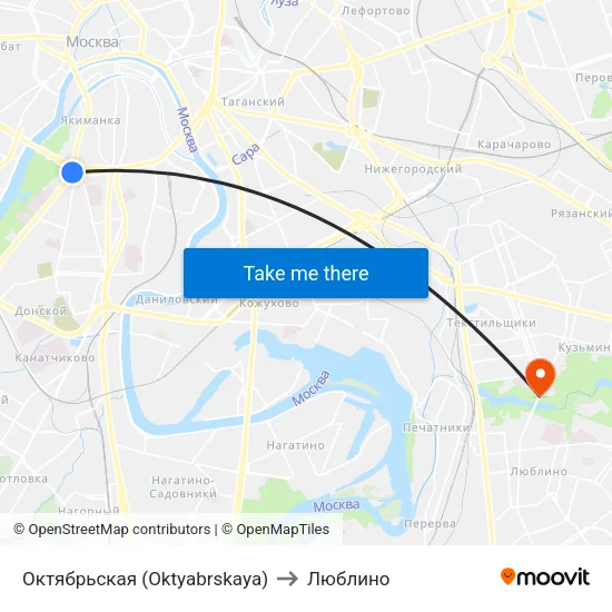 Октябрьская (Oktyabrskaya) to Люблино map