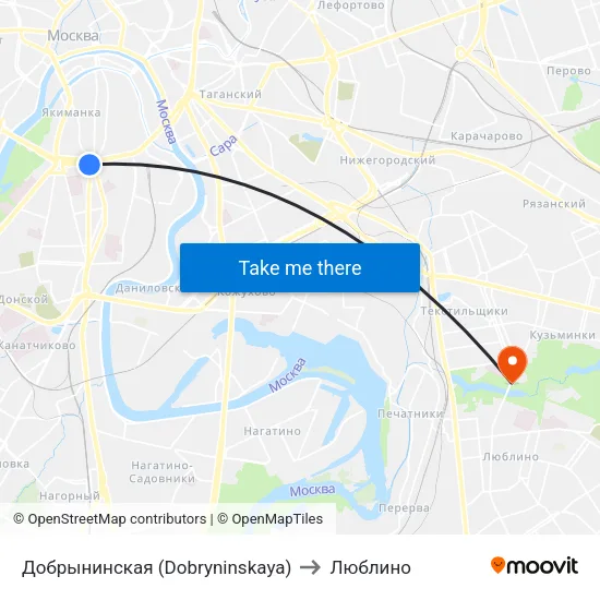 Добрынинская (Dobryninskaya) to Люблино map