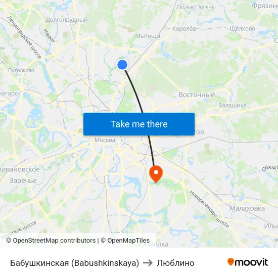 Бабушкинская (Babushkinskaya) to Люблино map
