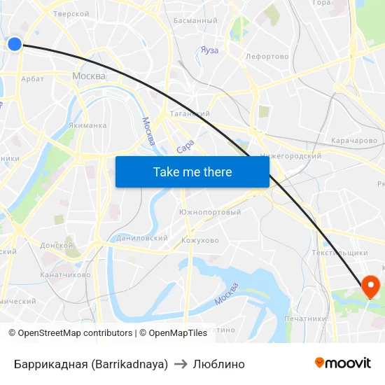 Баррикадная (Barrikadnaya) to Люблино map