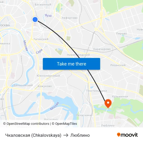 Чкаловская (Chkalovskaya) to Люблино map