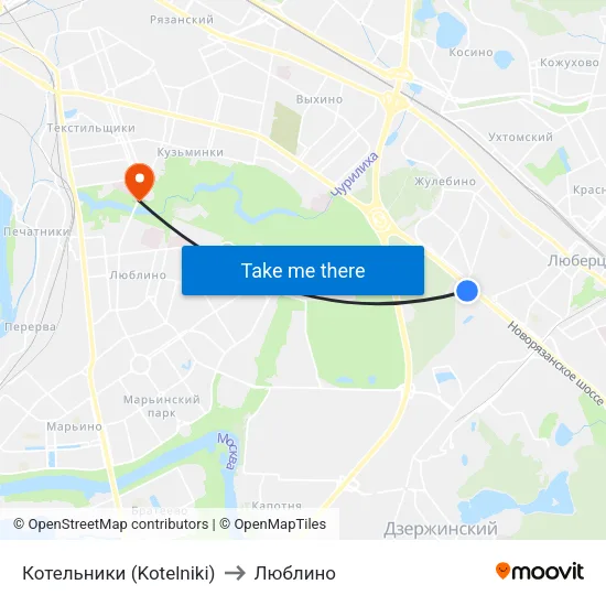 Котельники (Kotelniki) to Люблино map