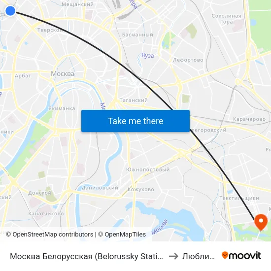 Москва Белорусская (Belorussky Station) to Люблино map