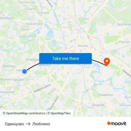 Одинцово to Люблино map