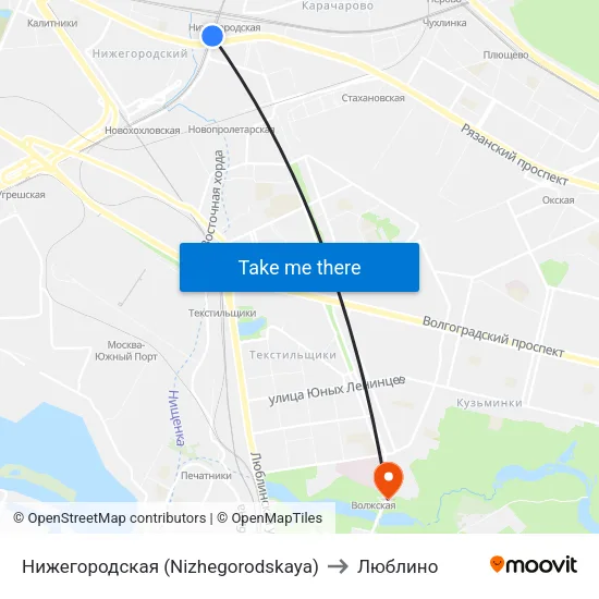 Нижегородская (Nizhegorodskaya) to Люблино map