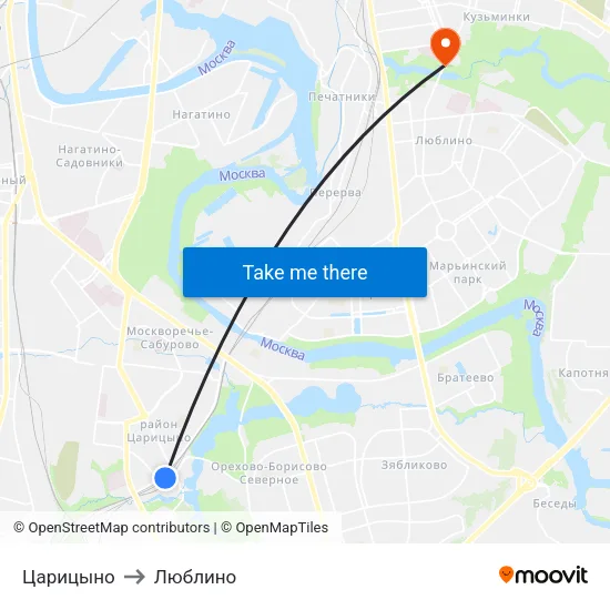 Царицыно to Люблино map