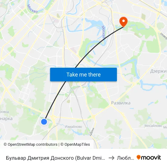 Бульвар Дмитрия Донского (Bulvar Dmitriya Donskogo) to Люблино map