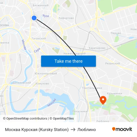 Москва Курская (Kursky Station) to Люблино map