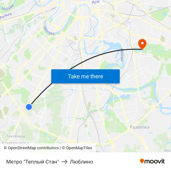 Метро "Теплый Стан" to Люблино map