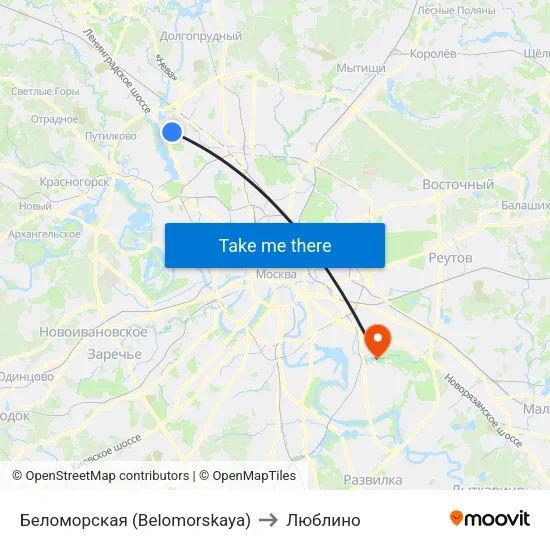 Беломорская (Belomorskaya) to Люблино map
