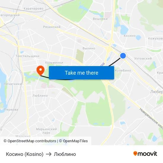 Косино (Kosino) to Люблино map