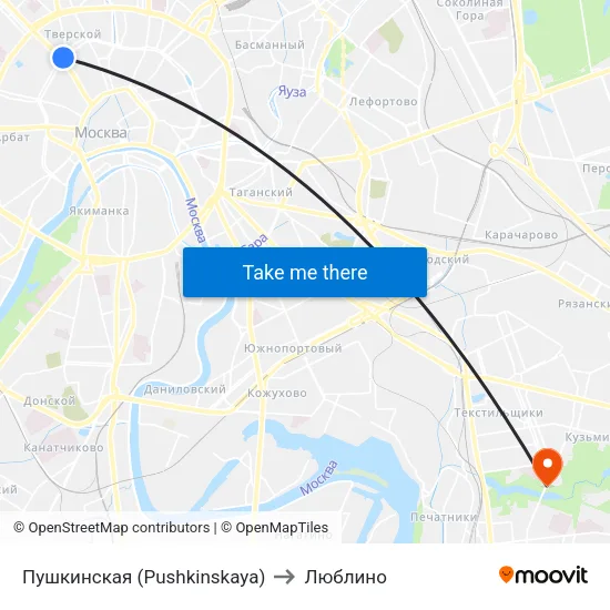 Пушкинская (Pushkinskaya) to Люблино map