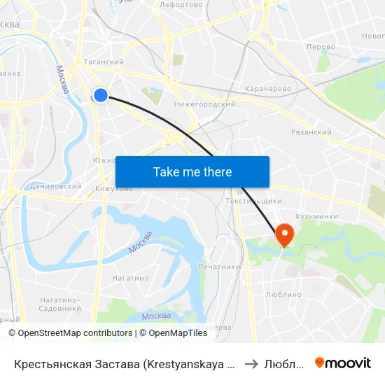 Крестьянская Застава (Krestyanskaya Zastava) to Люблино map